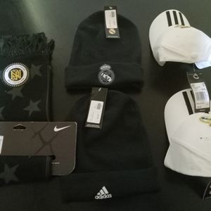 2 Adidas Beanies & 2 Hats & 1 Nike Scarf